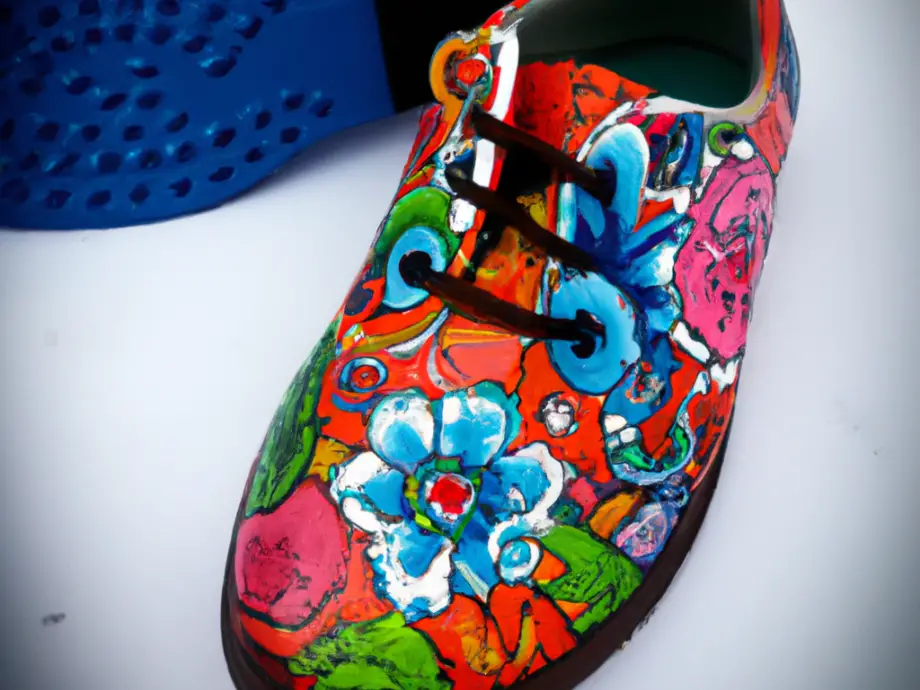 DALL·E 2023 05 26 00.45.46 colorful Stencil art on leather shoes edited Can You Spray Paint Leather Shoes? Unleash the Artist Within