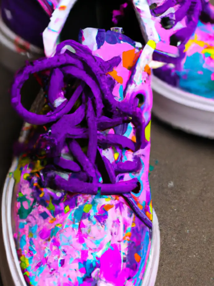 DALL·E 2023 05 26 00.52.19 a pair of shoes with a beautiful design of paint splattered on it lying on a clean ground edited Can You Spray Paint Leather Shoes? Unleash the Artist Within